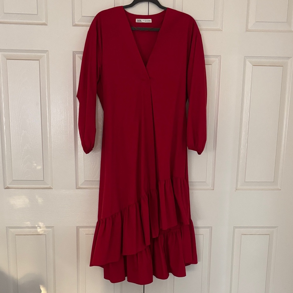Zara Red Long Sleeve Layered Dress